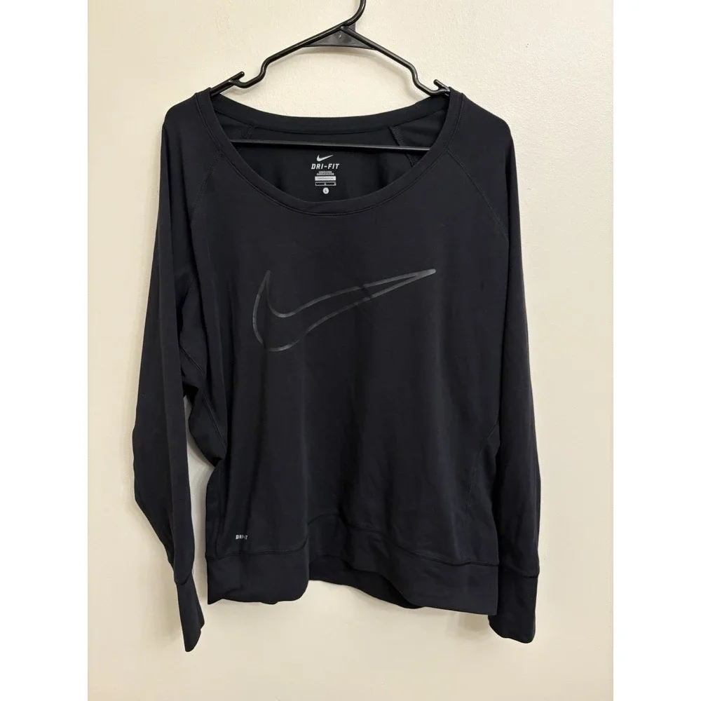 Nike Women's Dri-Fit Get Fit Black Long Sleeve Swoosh Crew Training Sweatshirt L